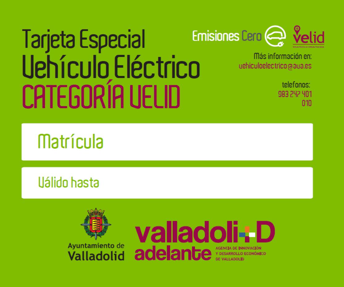 Tarjeta  CATEGORÍA VELID 